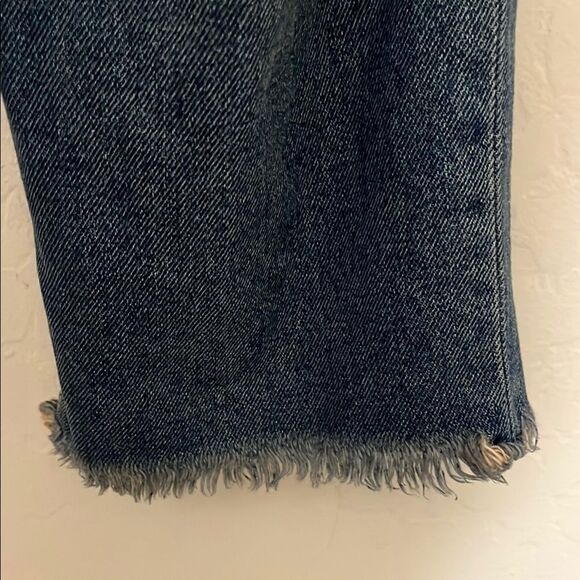 Free People Tattoo Distressed Blue Ripped Holes Cropped Denim Raw Hem Jeans Boho - Picture 7 of 16